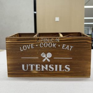 AFINION Rustic Wood Kitchen Utensil Caddy — 3 Compartments