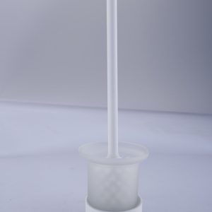 AFINION white toilet brush and frosted glass holder, front view